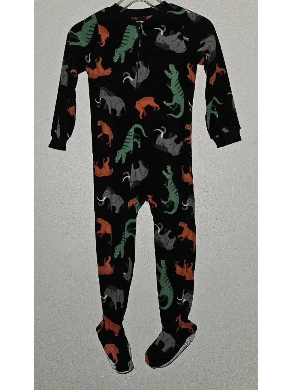 3 Carter's Simple Joys Footie Pajamas Lot Boys Size 6 Dinosaurs Black Green